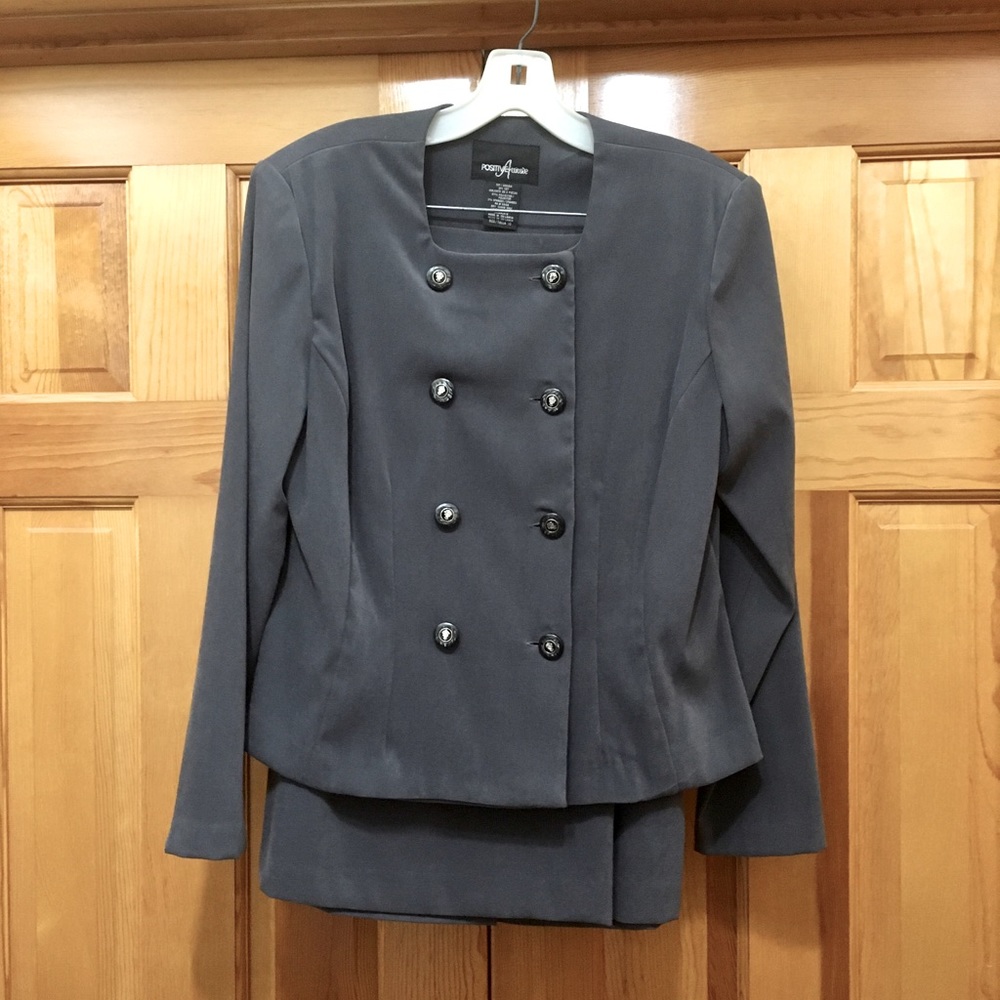 Vintage Positive Attitude dark grey jacket and skirt